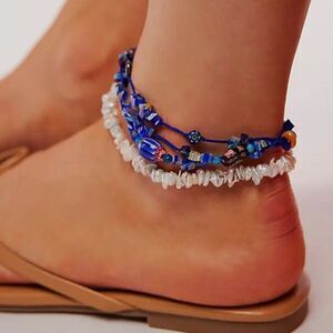 FREE PEOPLE x Ariana Ost Marathon Beaded Anklet In Electric Blue NWT